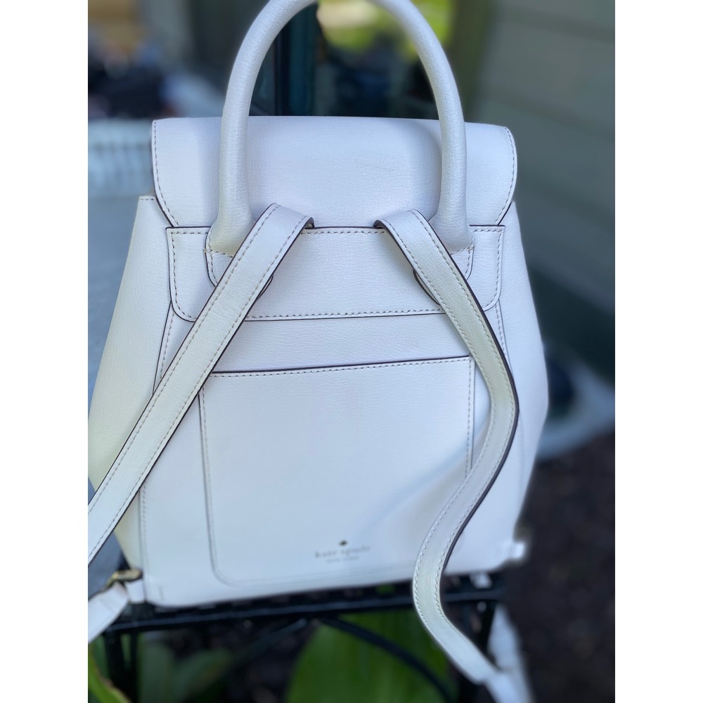 Kate Spade Cream Leather Adel Flap Backpack Designer Bag Luxury Travel  Neutral - Picture 6 of 16